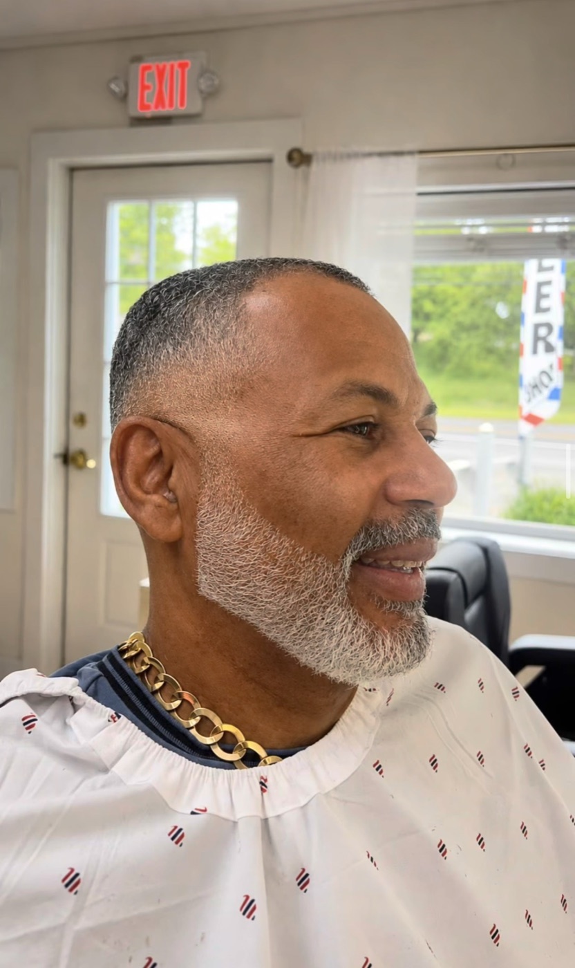 Grey beard shaped and trimmed clean